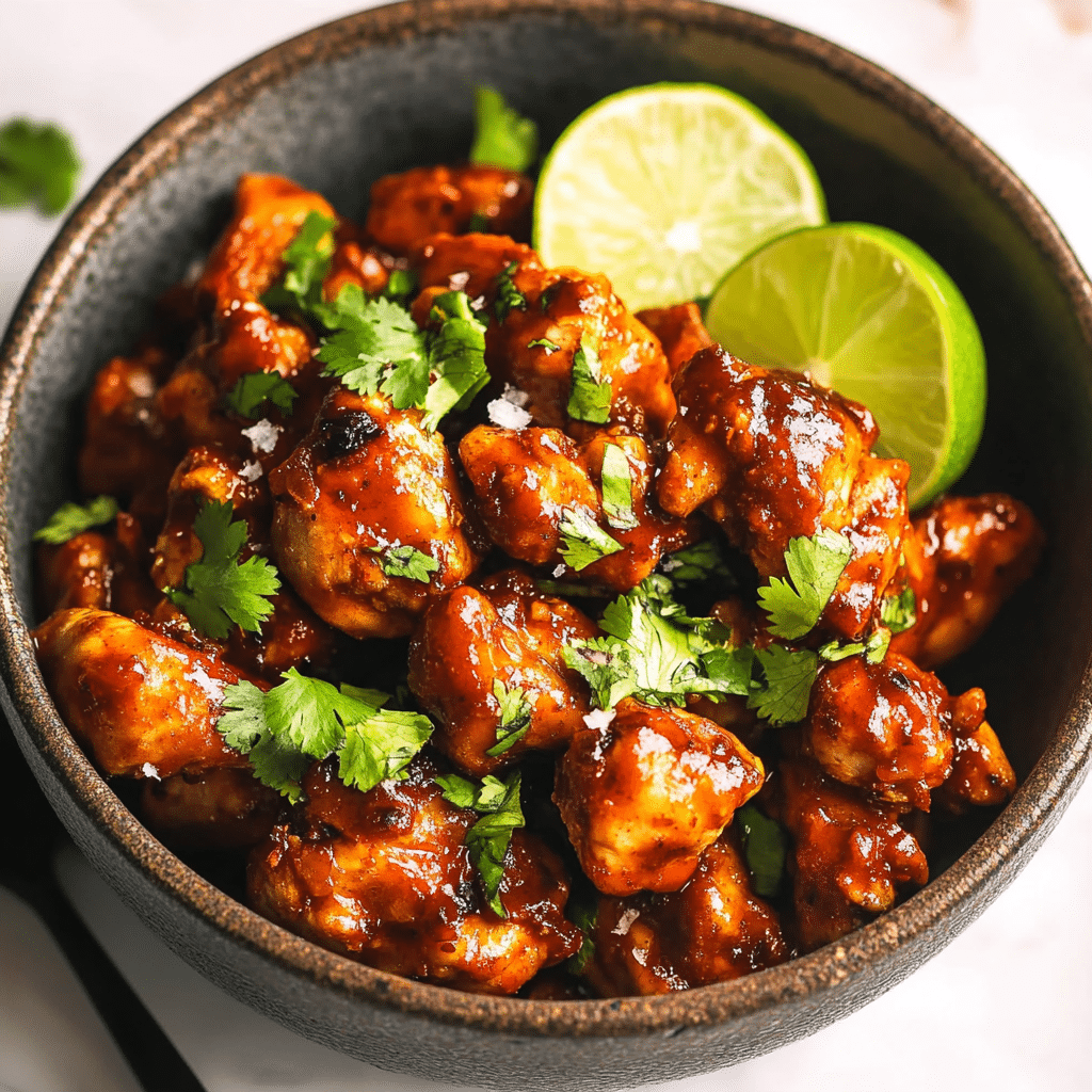 served chipotle honey chicken with cowboy caviar