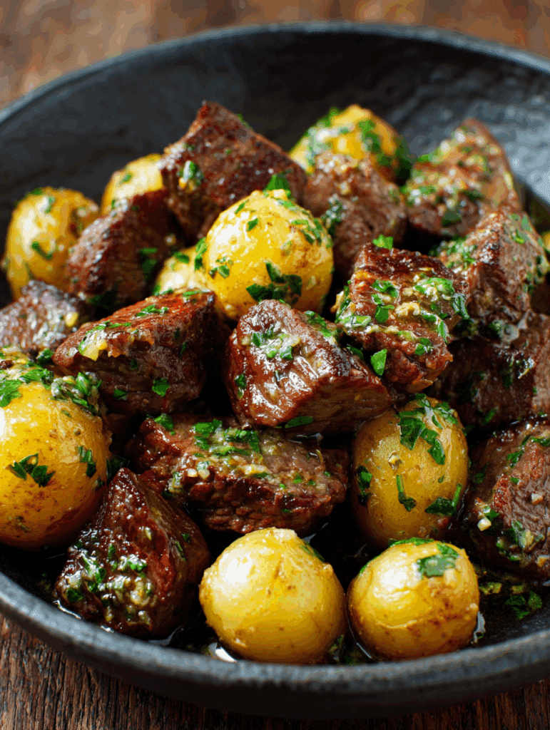 Garlic Butter Beef Bites with Potatoes
