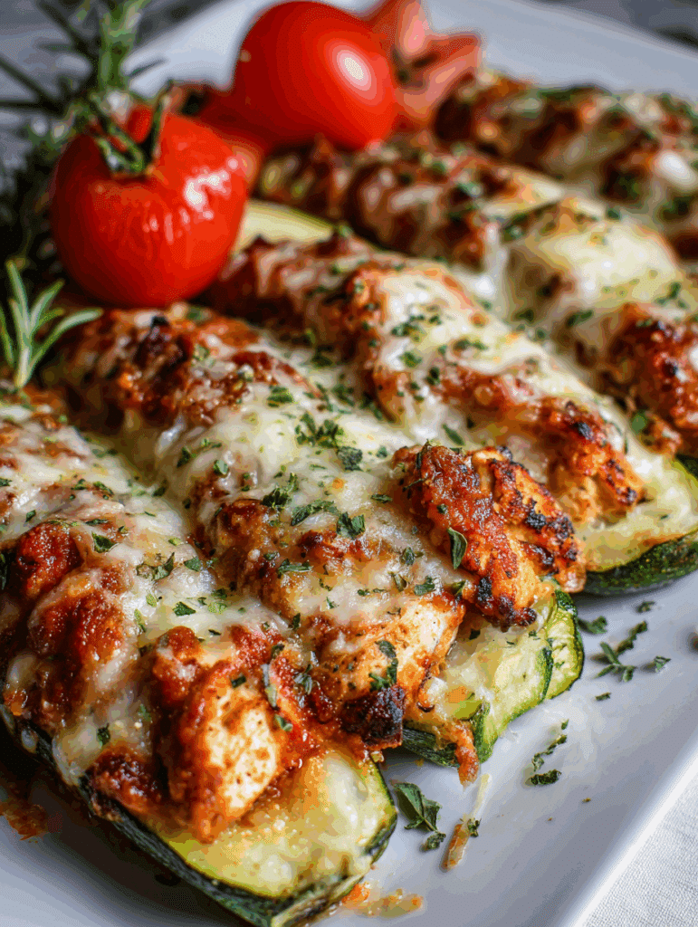 Keto Chicken Parmesan Zucchini Boats