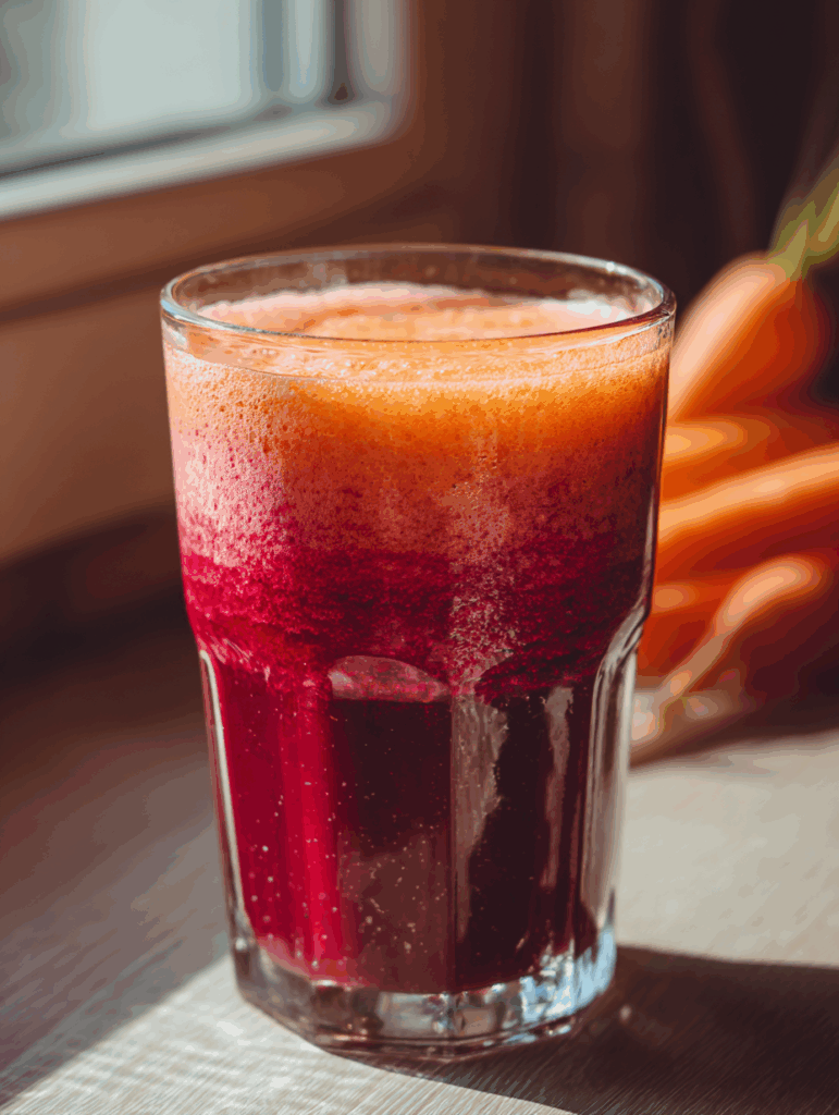 Powerful Juice with Beets, Carrots, Apples, Oranges and Ginger to Detoxify the Body