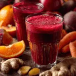 Powerful Juice with Beets, Carrots, Apples, Oranges and Ginger to Detoxify the Body