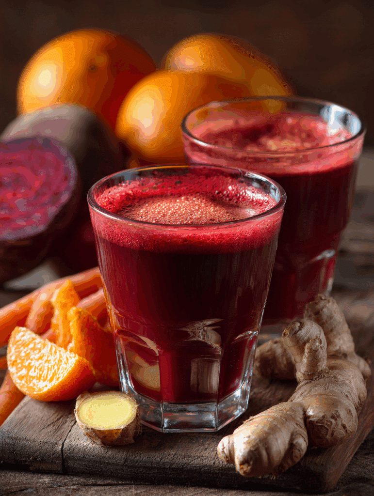 Powerful Juice with Beets, Carrots, Apples, Oranges and Ginger to Detoxify the Body