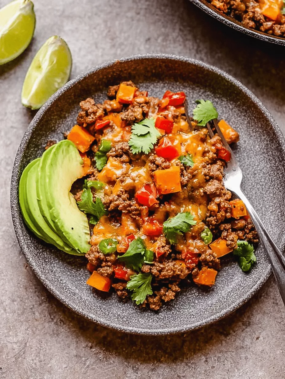 Southwest Ground Beef and Sweet Potato Skillet