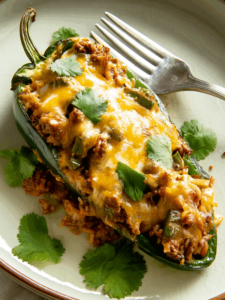 Beef & Rice Stuffed Poblano Peppers