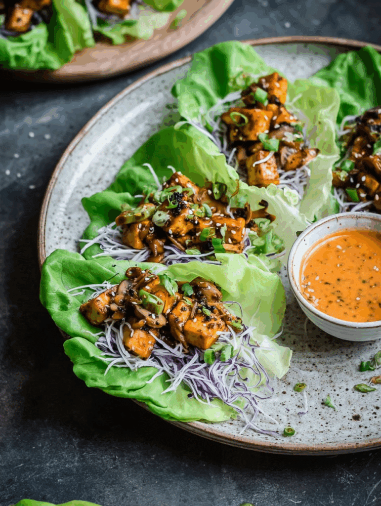 Crispy Sesame Tofu and Mushroom Lettuce Wraps