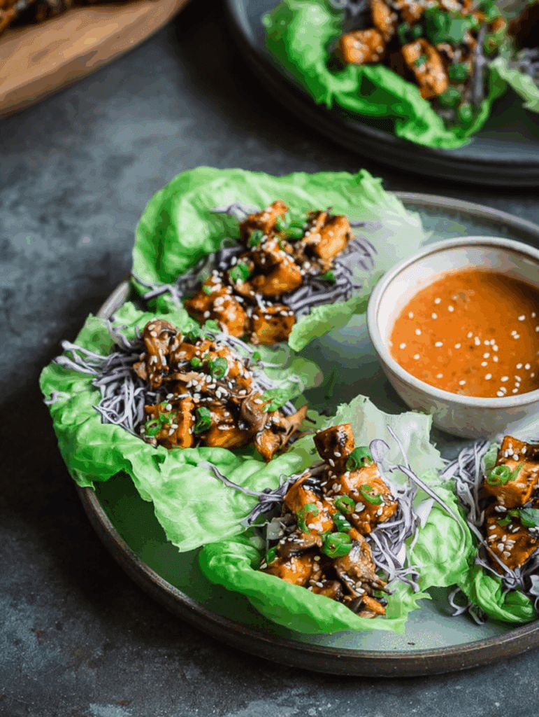 Crispy Sesame Tofu and Mushroom Lettuce Wraps