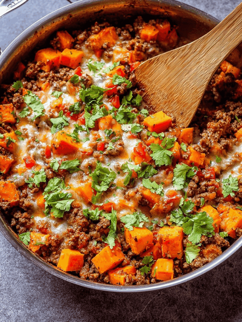 Southwest Ground Beef and Sweet Potato Skillet