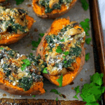 Spinach Mushroom Twice Baked Sweet Potato