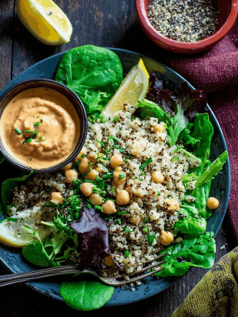 Quinoa Chickpea Salad with Roasted Red Pepper Hummus Dressing