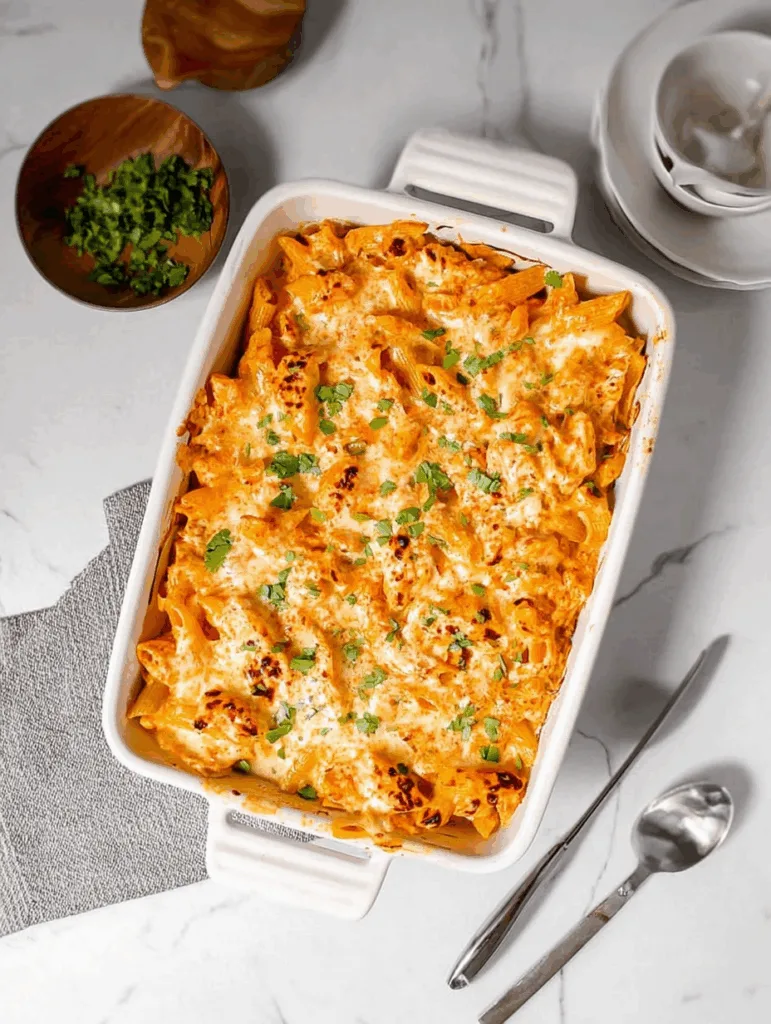 High Protein Buffalo Chicken Pasta Bake