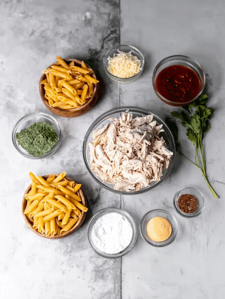 High Protein Buffalo Chicken Pasta Bake