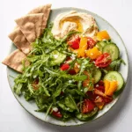 Cucumber, Tomato & Arugula Salad with Hummus - Light Summer Salad