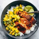 BBQ Salmon Bowls with Mango Avocado Salsa
