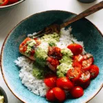 Salmon with Basil Sauce and Tomato Salad