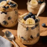 High-Protein Peanut Butter, Banana & Blueberry Overnight Oats