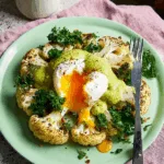 Cauliflower Steaks with Poached Eggs & Pesto Hollandaise