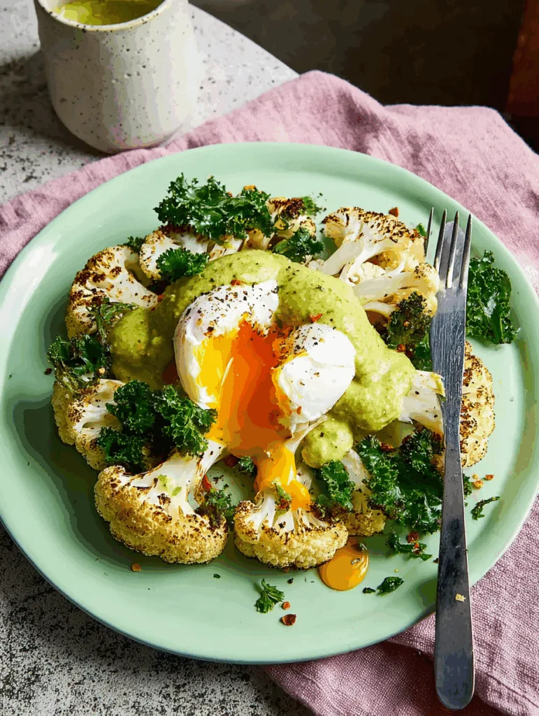 Cauliflower Steaks with Poached Eggs & Pesto Hollandaise