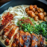 Fiery Chicken Ramen with Creamy Garlic Sauce