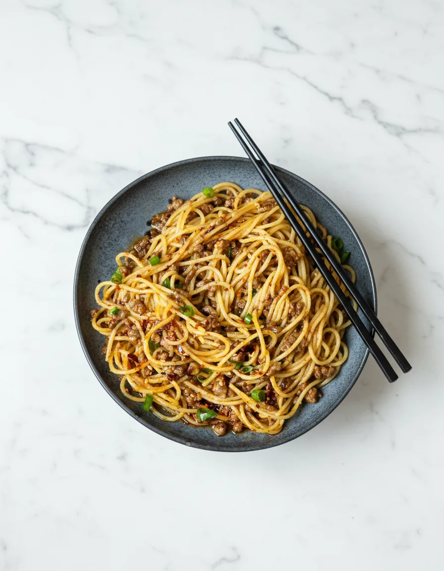 Asian-Style Ground Beef Spaghetti