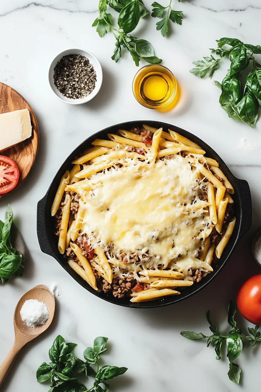 Cheesy Penne with Garlic Butter Ground Beef