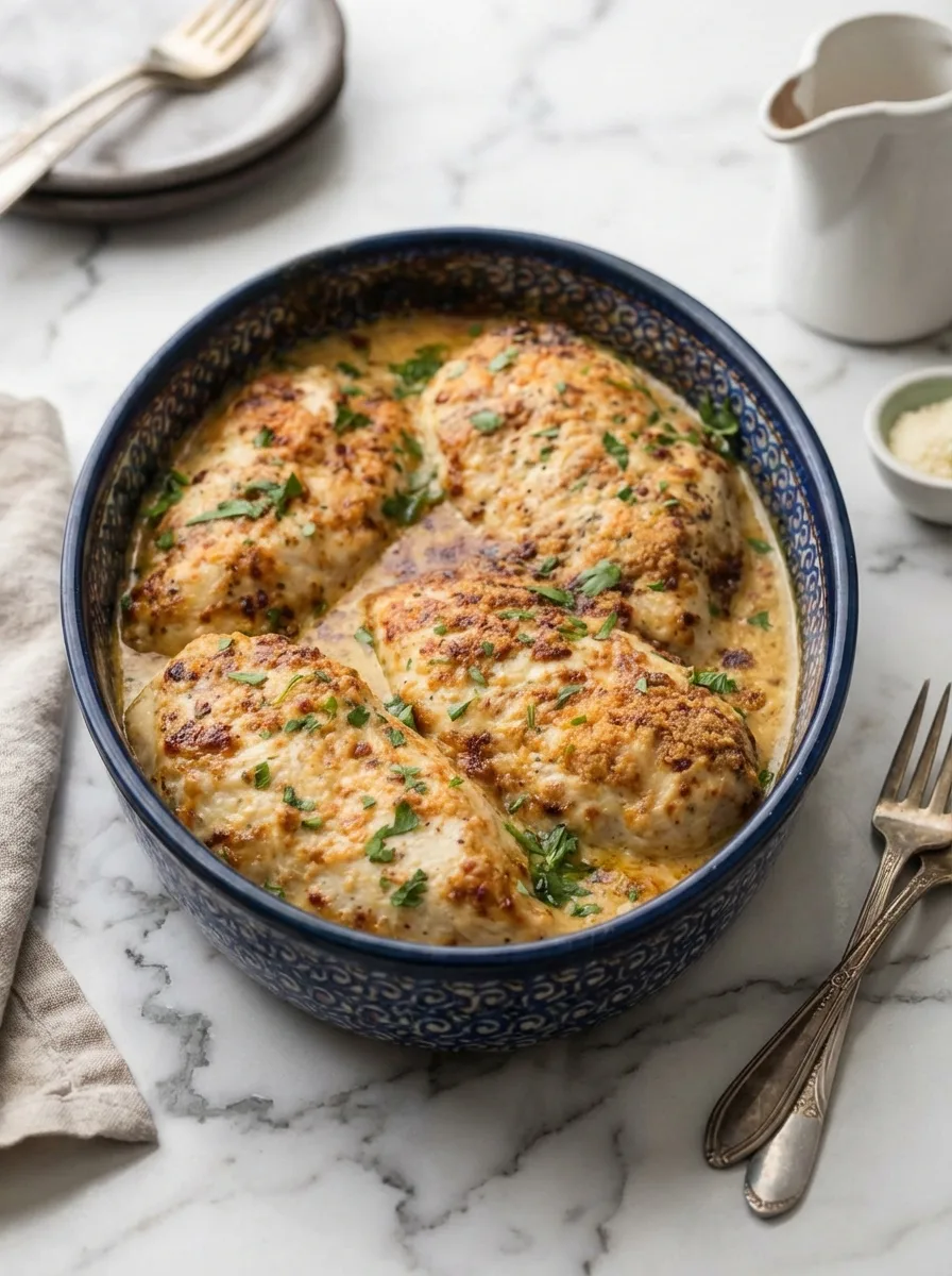 Baked Caesar Chicken with Creamy Parmesan Sauce