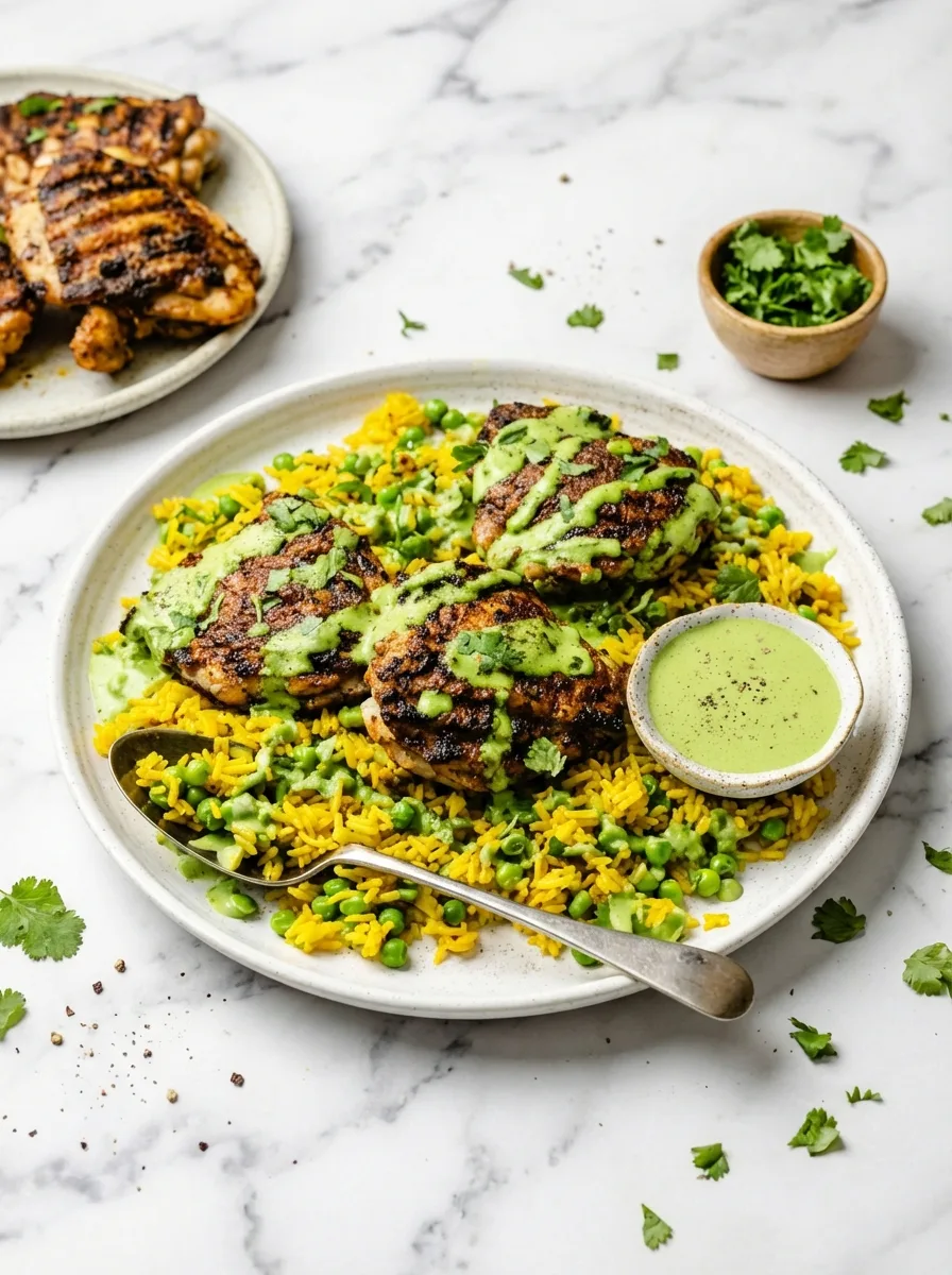 Peruvian Chicken & Rice with Green Sauce