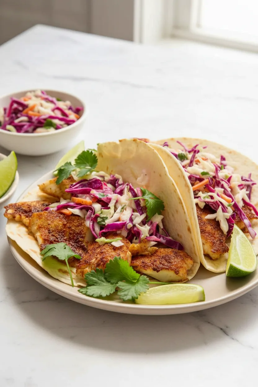 15 Minute Air Fryer Fish Tacos with Cilantro Lime Slaw