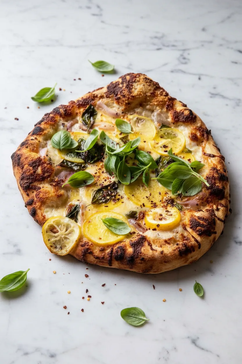 Lemon Basil Pizza with Three Cheeses