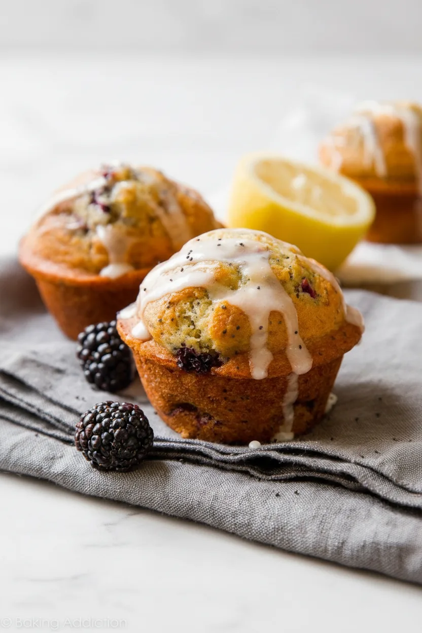 Lemon Poppy Seed Cupcakes with Blackberry Frosting