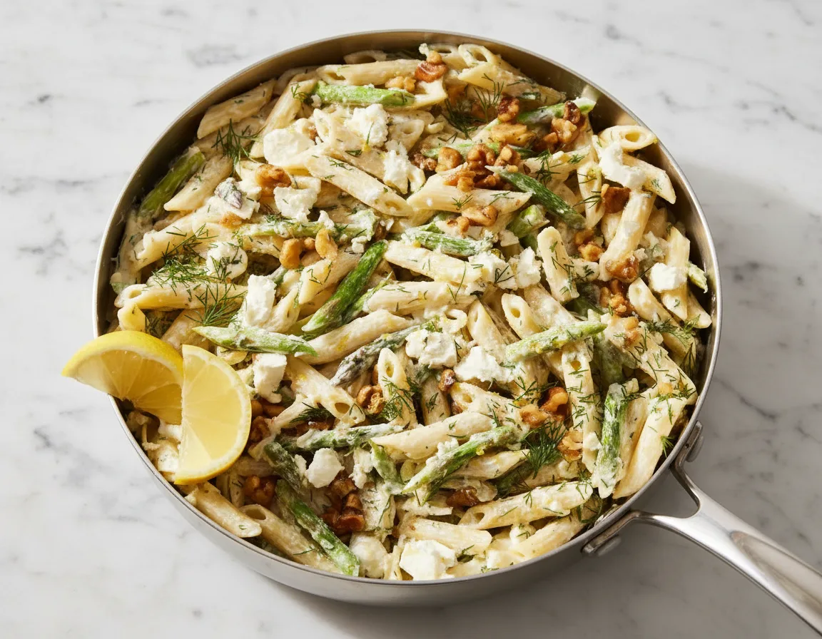 Creamy Feta-Lemon Penne With Asparagus