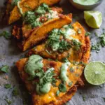 Crispy Cheese Chicken Tacos with Avocado Cilantro Sauce