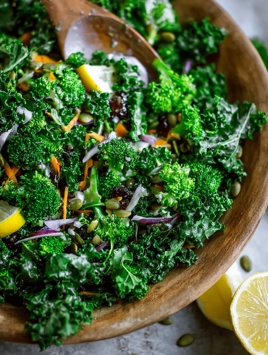 Kale Broccoli Salad with Lemon Dressing