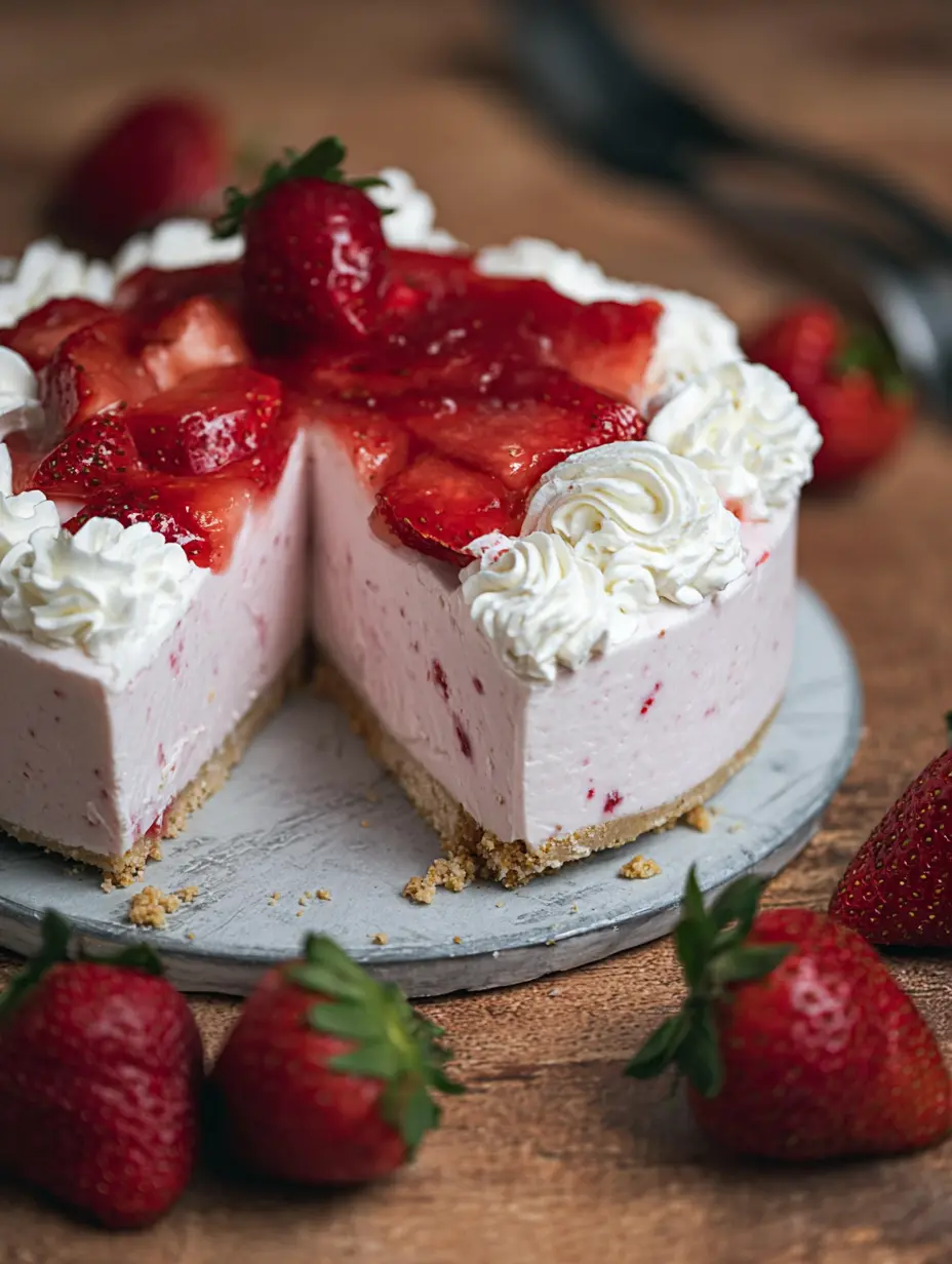 No Bake Strawberry Cheesecake with Whipped Cream