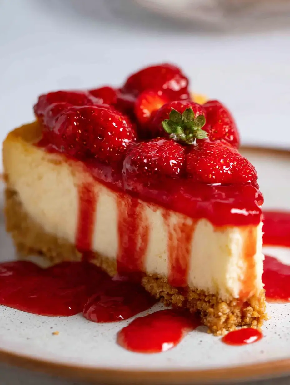 Strawberry Cheesecake with Thick Strawberry Sauce