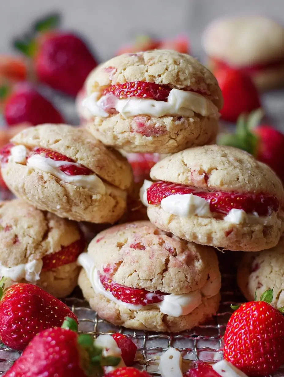 Strawberry Shortcake Cookies with Cream Filling