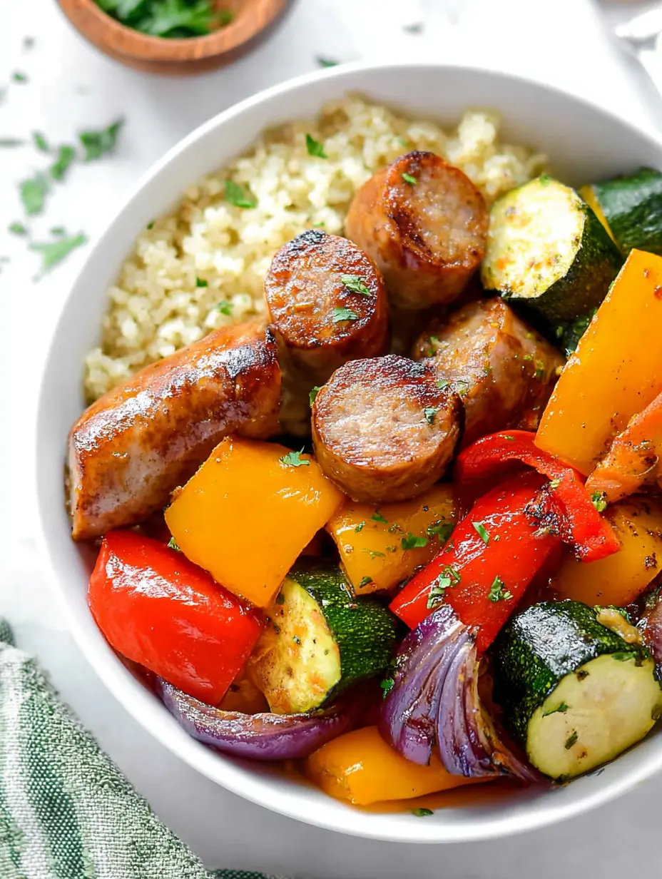 10 Minute Air Fryer Chicken Sausage and Veggies