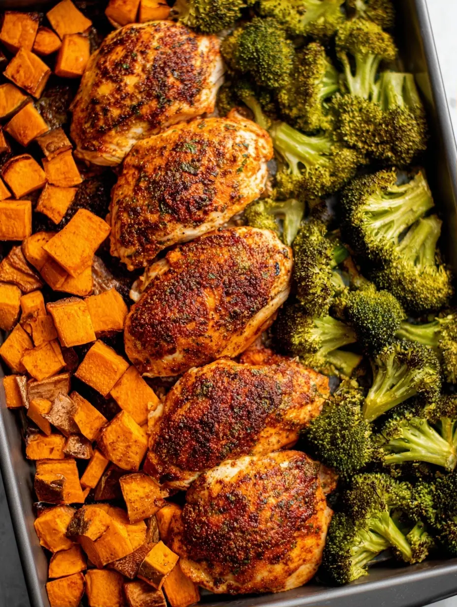 Sheet Pan Roasted Chicken, Sweet Potatoes, & Broccoli