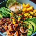 Shrimp and Avocado Bowls with Mango Salsa & Lime-Chili Sauce