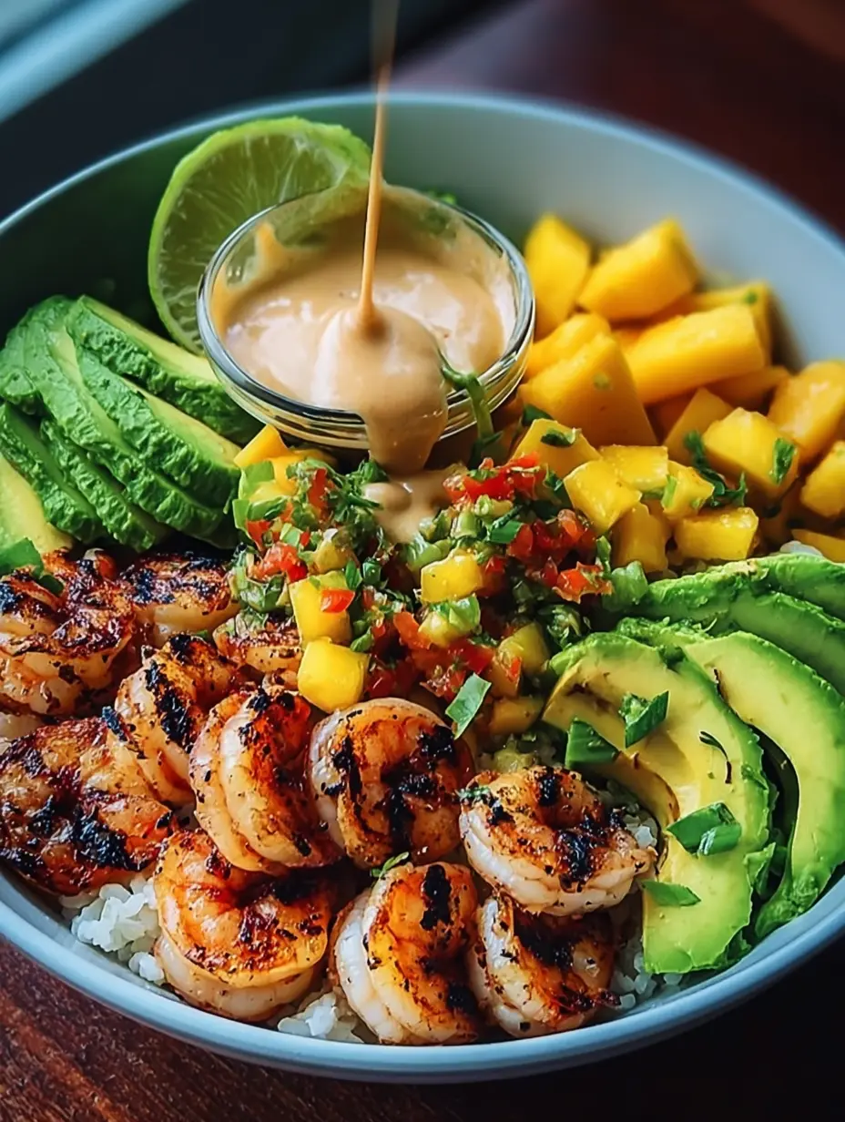 Shrimp and Avocado Bowls with Mango Salsa & Lime-Chili Sauce