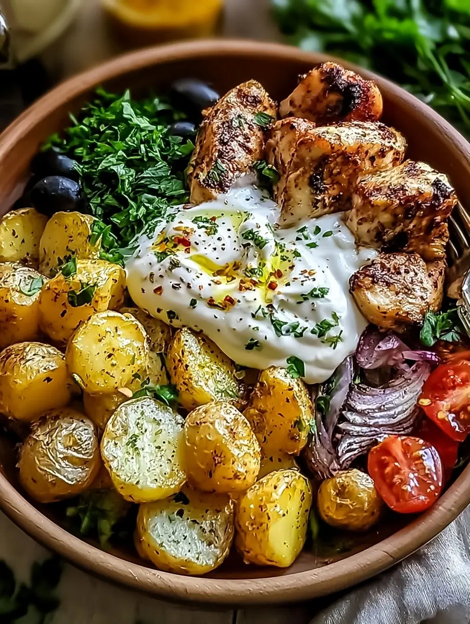Easy Mediterranean Sheet Pan Chicken and Potato Bowls Delight