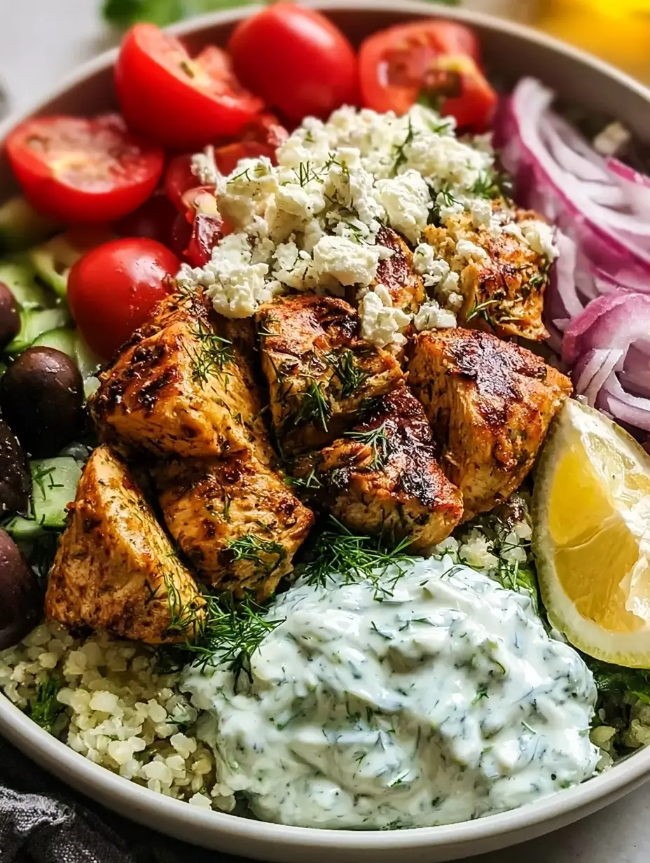 Low Carb High Protein Mediterranean Lemon Dill Chicken Bowl