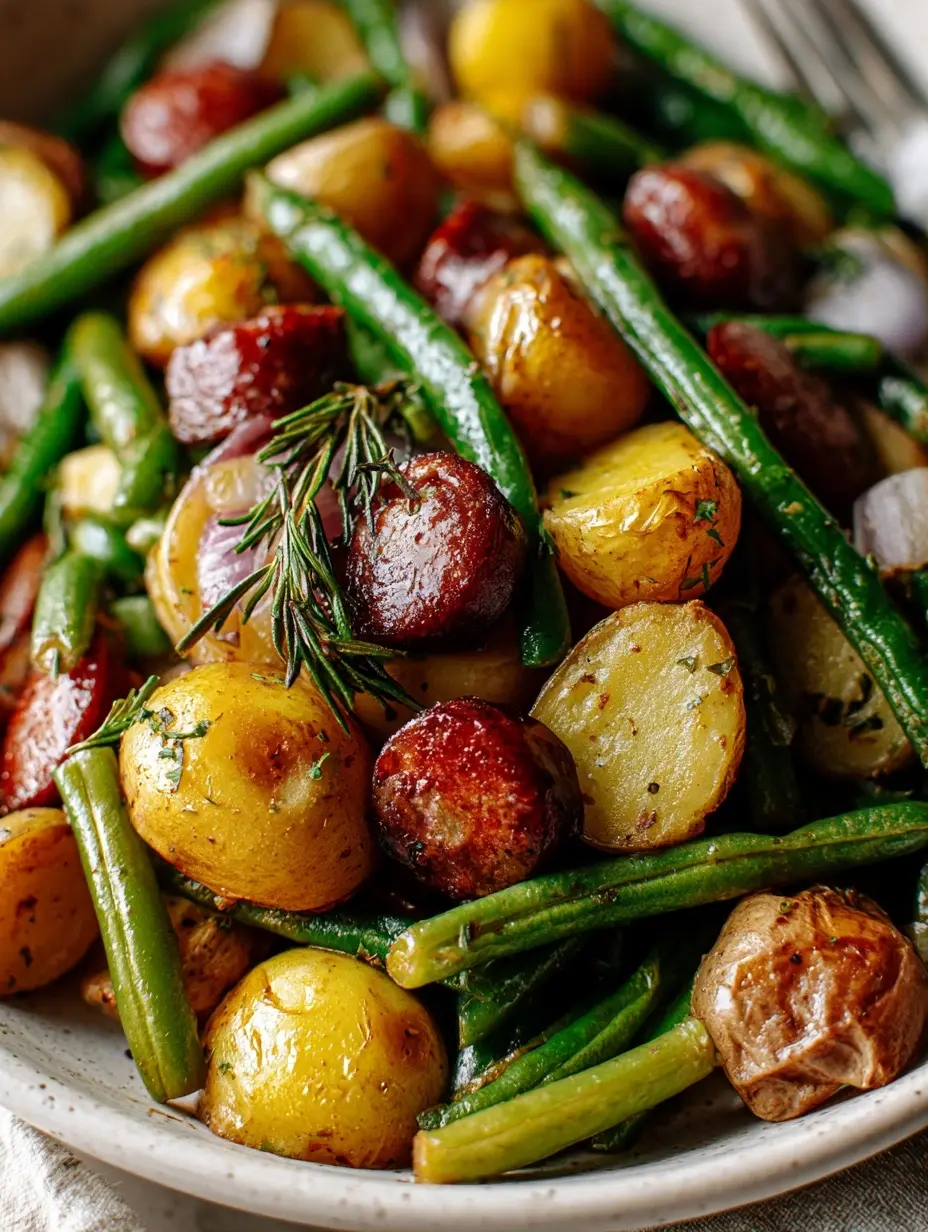 One Pan Sausage, Green Beans, and Potatoes
