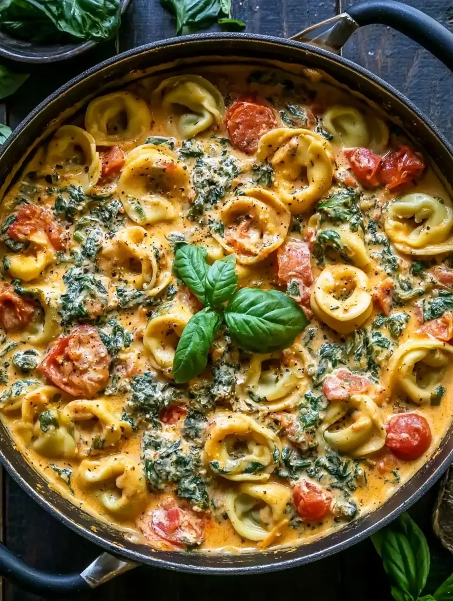 One Pot Creamy Spinach Tomato Tortellini (30-Minutes)